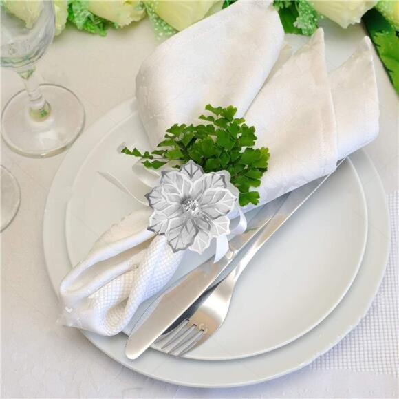 Picowe Set of 12 Alloy Napkin Rings with Hollow Out Flower Napkin Ring Holders - Picture 4 of 8